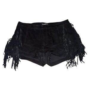 Women's NWT Revolve Lamarque Willa Black Fringe Suede Shorts
